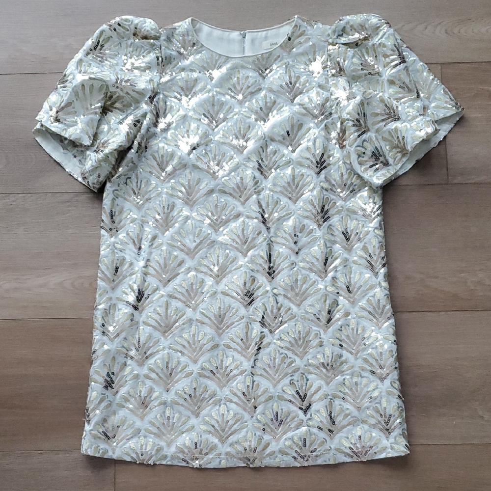 Elegant White And Silver Sequin Women's Mini Dress